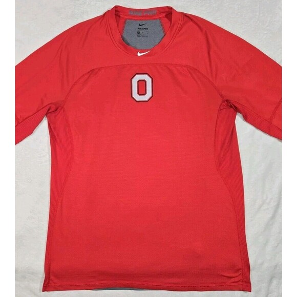 Nike Pro DriFit 3/4 Sleeves Red Gray Shirt Mens XL Ohio State Buckeyes Logo - Picture 2 of 11